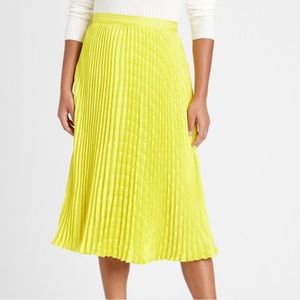 Banana Republic Knife Pleated Midi A-Line Skirt Citron Yellow